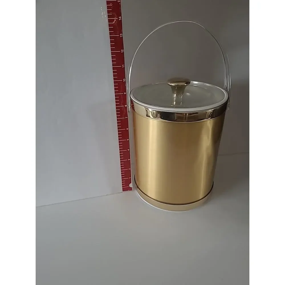 Culver Ice Bucket With Lid & Handle - Gold Tone MCM Retro Barware